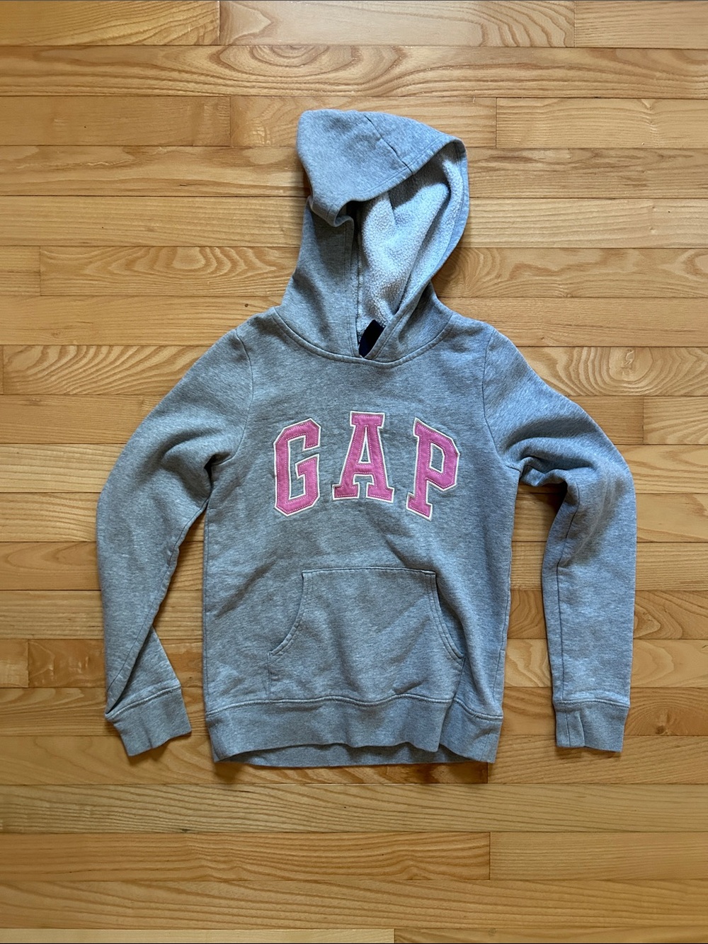 GAP Gray Hoodie with Pink Logo - Kids Pullover Sweatshirt